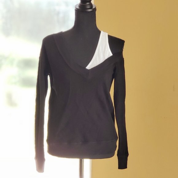 Black Off the Shoulder Sweatshirt Sz S - Picture 1 of 3